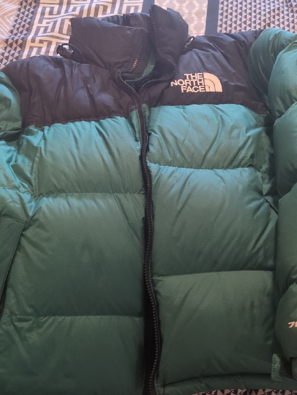The North Face Green and Black Puffy Down Jacket